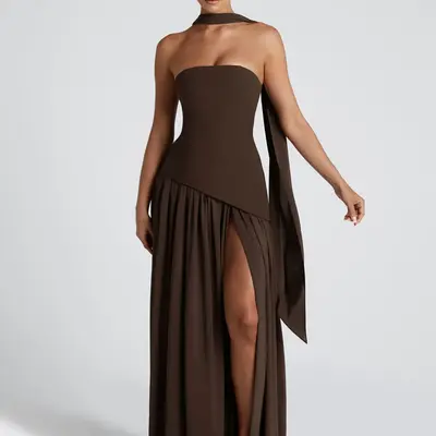 odela strapless drop waist maxi dress chocolate Odela Strapless Drop Waist Maxi in Brown  Size 6 Size 14 $35 to rent   *we also stock this dress in cherry (8 + 12)  #dressforlessnz6  #dressforlessnz14 #dressforlessnzmaxi #dressforlessnzball