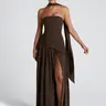 Women's Solid Color Tube Body Con Dress & Scarf Set, Elegant Fashion Casual Split Hem Dress & Scarf for Daily Outdoor Wear, Ladies Clothes for All Seasons