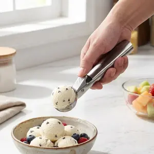 2-Pack Stainless Steel Trigger Release Ice Cream Scoop Set, Heavy-Duty Kitchen Utensils for Watermelon, Fruit Melon Balls, Homemade Desserts, Cookie Dough, Home & Commercial Use