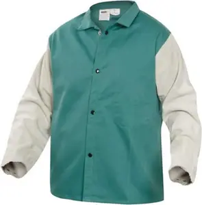 PRO-SAFE Size L Green & Gray Flame Resistant/Retardant Jacket 42-44" Chest, Cotton, Snaps Closure WELD-JK-B1-L
