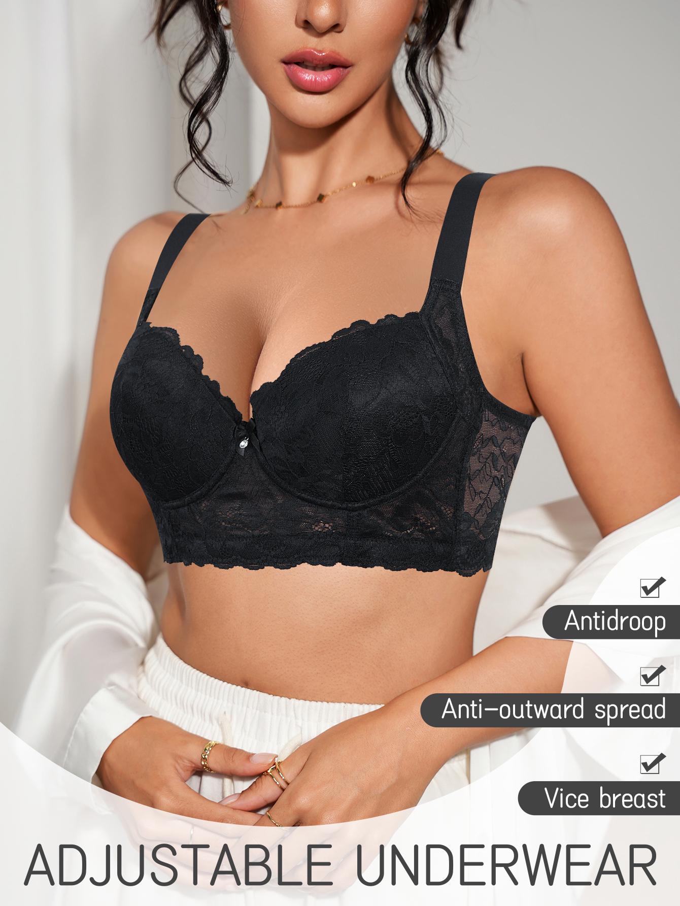 3PCS Lace Underwire Push-Up Bra - Anti-Sag, Wide Adjustable Straps, Comfort Breathable Elegance Elastic Lingerie, Versatile Wear Date Gift Bridal Everyday