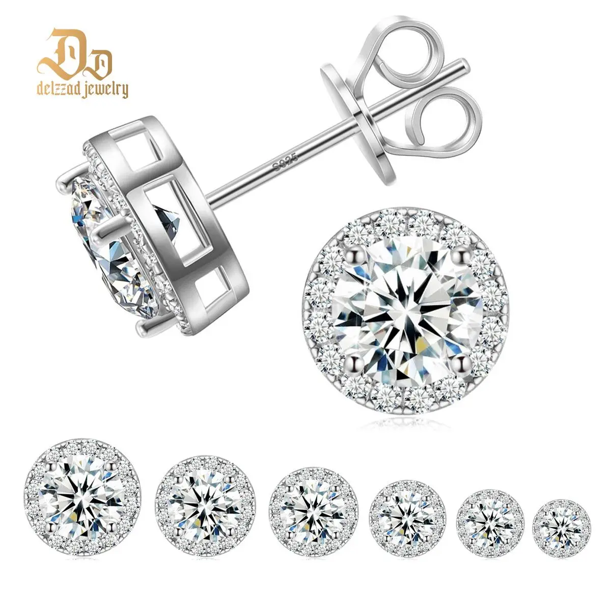Delzzad 18k Gold-Plated Halo Stud Earrings Lab-Created Moissanite Earring S925 Sterling Silver Moissanite Jewelry Perfect Birthday Mother’s Day Christmas Gift for Men Women Wedding Set