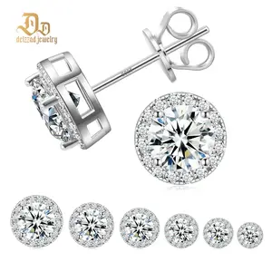 Delzzad 18k Gold-Plated Halo Stud Earrings Lab-Created Moissanite Earring S925 Sterling Silver Moissanite Jewelry Perfect Birthday Mother’s Day Christmas Gift for Men Women Wedding Set