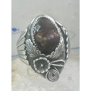 Fire Agate ring Navajo leaves  squash blossom band sterling silver size 12 women men