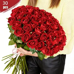 30pcs Realistic Long Stem Rose Bouquet, Perfect for Home Decor, Weddings, Anniversaries, Graduation, Mother's Day, Party Arrangements