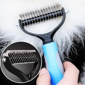 DORFU Pet Grooming Brush and Metal Comb Double Sided Long Hair Pet Undercoat Cleaner Knotting Comb for Cats for Dogs and Pet Cats Removes Mats and Lint Effectively removes shedding or flyaway hair. clean blue petgroomingkit a umu a u grooming brush