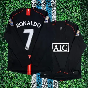 0708 MUFC Away Retro Black No.7 Ronaldo Long Sleeved Soccer Jersey