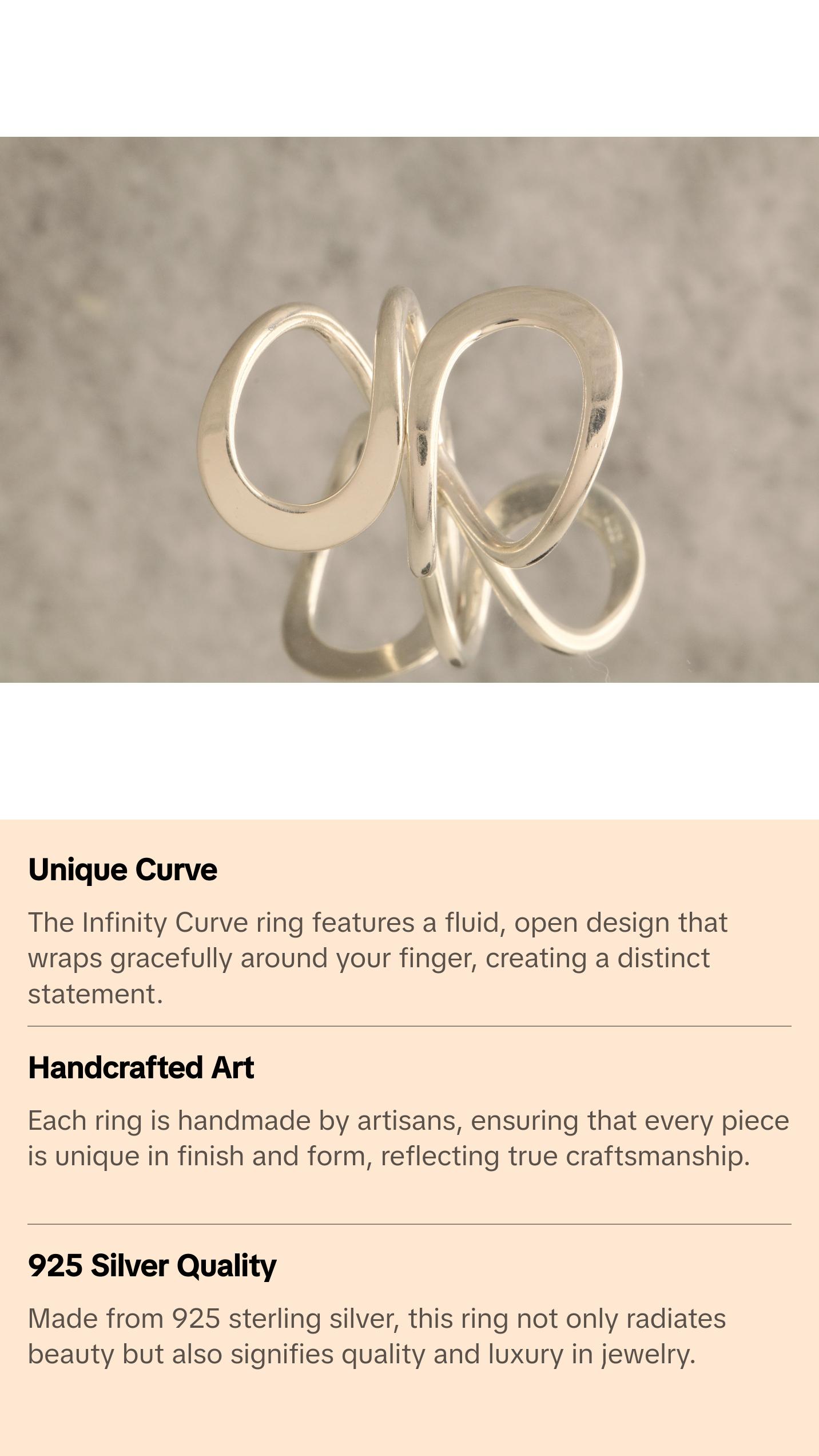 Infinity Curve - Over 7 Grams Of 925 Sterling Silver Statement Ring