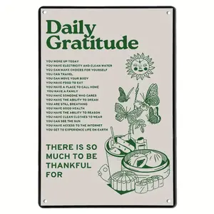 1pc Room Decor Aesthetic Wall Decor Daily Gratitude Inspirational Metal Tin Sign, Green Boho Home Coffee Room Wall Office Decor 8X12Inch