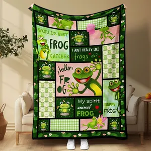 Ultra-Soft Satin Blanket, Frog Puzzle Design, 100% Polyester Fiber, Long Rectangle Shape, Home & Travel Comfort