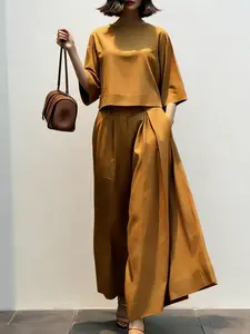 Women's Top & Wide Leg Pants Two-piece Set, Casual Fashion Cozy Three Quarter Length Sleeve Top & Trousers for Daily Outdoor Wear, Ladies Clothes for All Seasons, Womenswear Loungewear