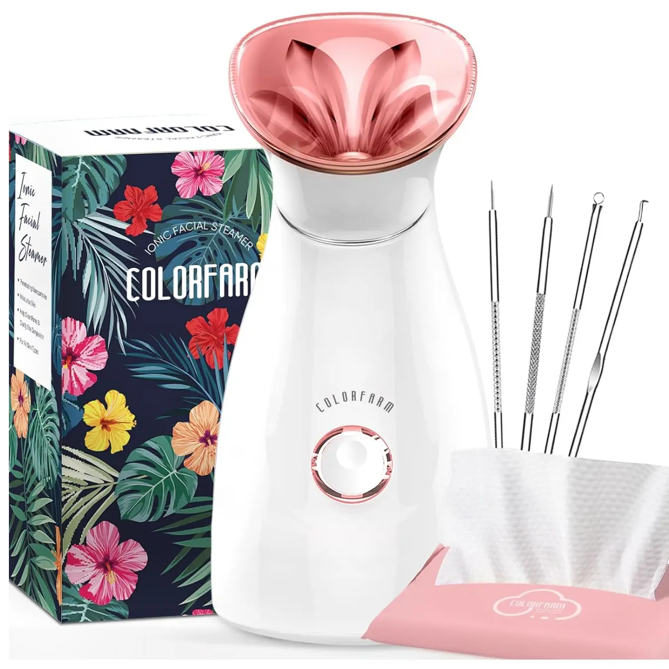 Colorfarm Facial Steamer Nano Ionic: Face Steamer Deep Cleaning Unclogs Pores - Humidifier Hot Mist Home Sauna Spa for Women Men Sinuses Moisturizing