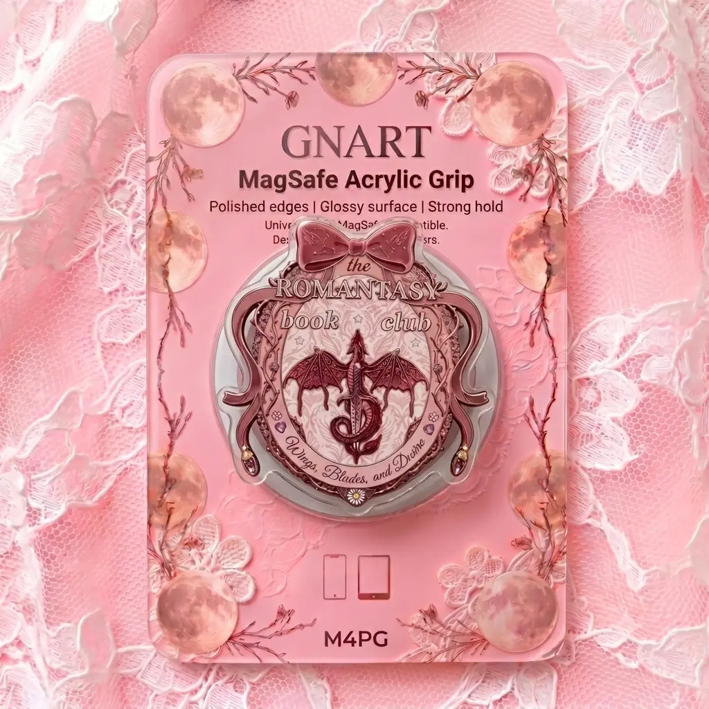 Coquette Dragon Bow Acrylic Phone Grip for MagSafe, Fantasy Bookish Reader Phone Holder Stand, Gothic Romance Wings and Blades Accessory, Cute Literary Gift
