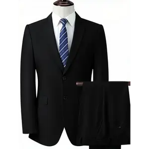 Men's 2-Piece Polyester Viscose Fabric Suit Set - Plain Regular Fit Formal Business Wear, Korean-Style Jacket with Unopened Pockets for Light Work, Elegant Weddings