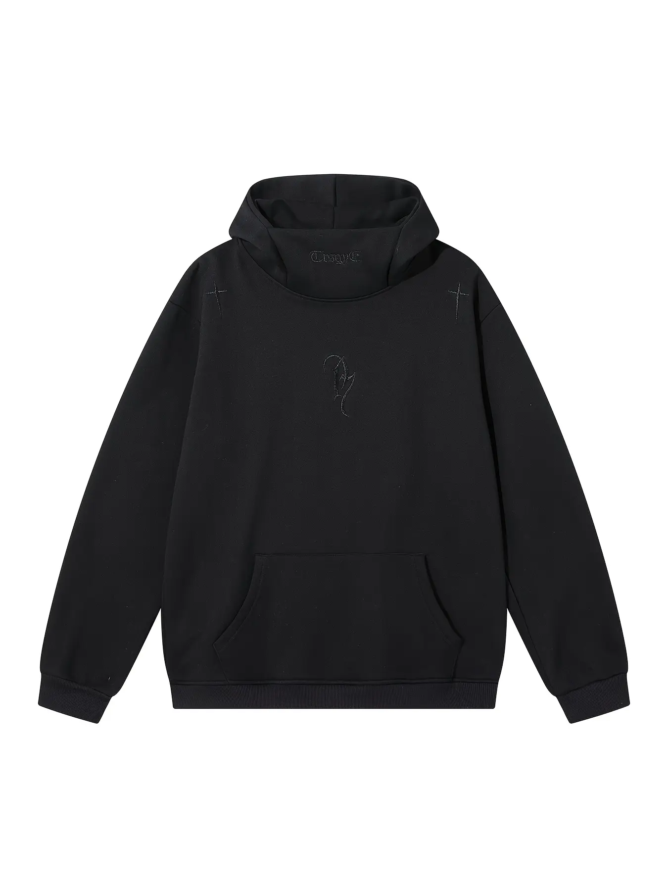 Men's Cross Embroidery Half High Neck Hoodie, Fall Winter New Design Casual Fashion Pullover Jacket, Trendy Versatile Sweatshirt Outerwear
