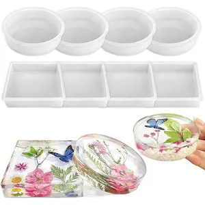8 Pack Deep Coaster Molds, Square Round Coaster Resin Molds, Small Coaster Silicone Molds for Resin Casting, for Flower Bouquet Preservation