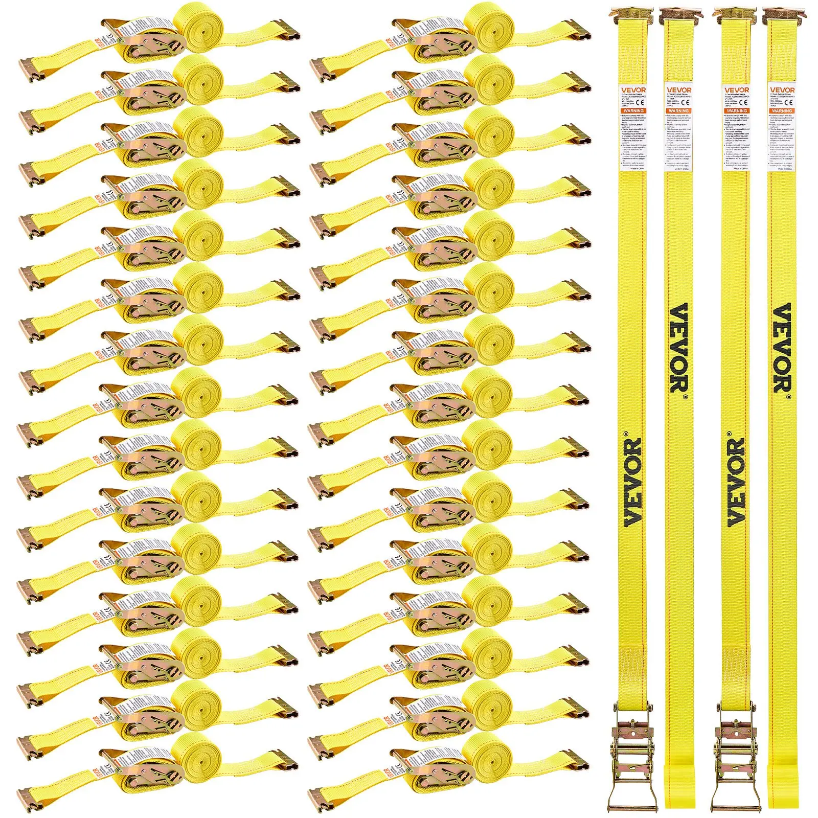 【DealsForYouDays】VEVOR Ratchet Straps, 2 in x 15 ft, 30 Pack E-Track Tie Down Straps, 4400 lbs Break Strength & 1460 lbs Rated Load, Tie Down Ratcheting for Moving, Trailers, Motorcycles, Kayaks, Car Roof, Yellow
