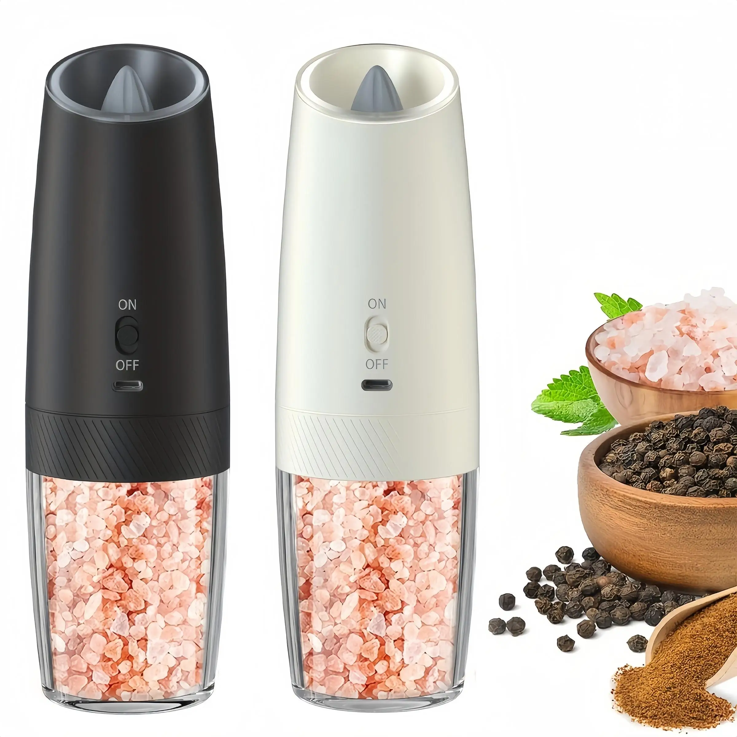 Electric Salt & Pepper Grinder, 1/2 Counts USB Rechargeable Automatic Salt & Pepper Grinder, Adjustable Coarseness Grinding Tool for Kitchen BBQ