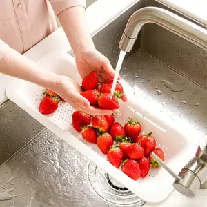 Extendable Colander Strainer Basket, Over the Sink Colander and Strainer for Kitchen, Wash Vegetables and Fruits, Drain Pasta and Dry Dishes, Adjustable Colander from 13.5In to 18.9In, White Office Gadgets Office Supplies