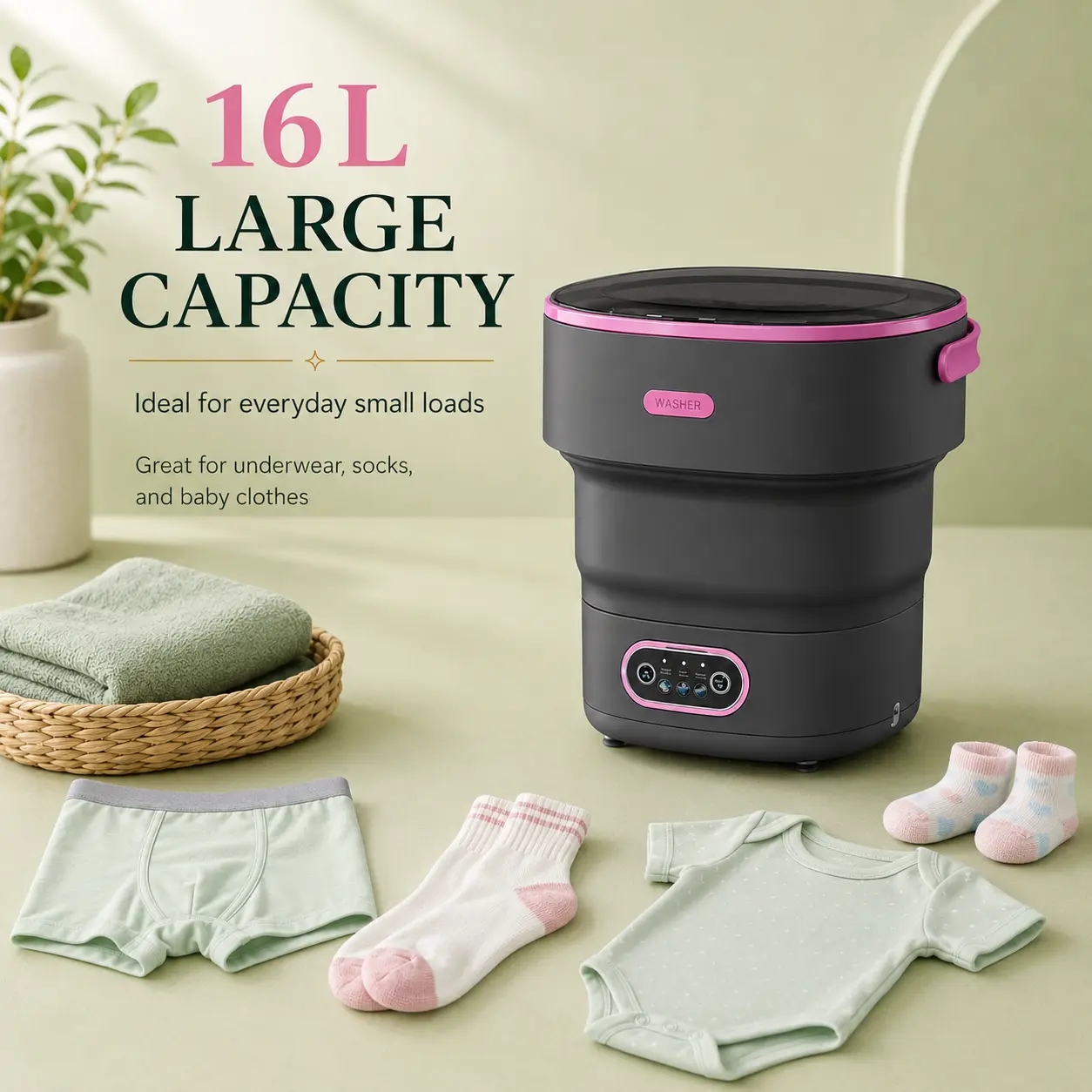 Portable Washing Machine - 16L Mini Foldable Washer with Spin Basket, 3 Cleaning Modes & Deep Cleaning for Small Clothes, Collapsible Laundry for Apartment, Home, Hotel and Travel (Gray),lavadora,secadora,twintub,deropa,secadoras,automatica,Underwear
