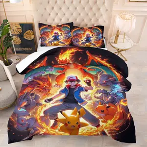 Pok é Mon Cute Cartoon Pattern Comforter Set, Including 1 Blanket And 1 Or 2 Pillowcases Without a Core, Suitable For Bedding Sets In Family Bedrooms And Dormitories, And Can Be Used As a Children's Gift