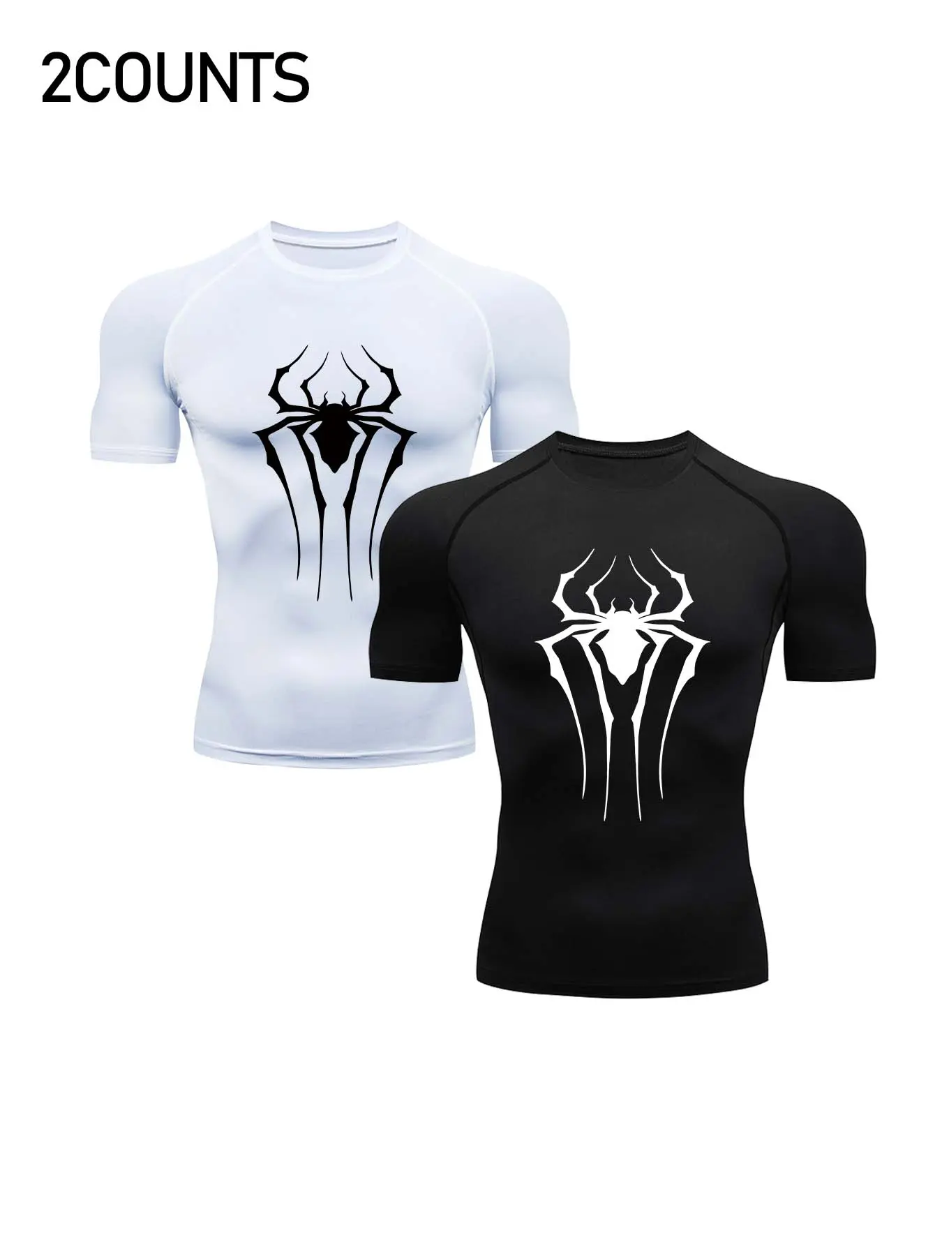 Men's Sporty Tight-Fit Quick-Dry T-Shirts, Quick Drying Top, Gym Workout Tee, Gym Athletic Clothes, Spider Print Chest Design, Casual Fall & Winter Wear, Ideal for Indoor Outdoor Activities