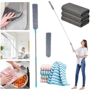 Retractable 52" Microfiber Cleaning Wand with 8 Streak-Free Cloths - Reusable Deep Clean Kit for Vents, Under Furniture & Car Interiors