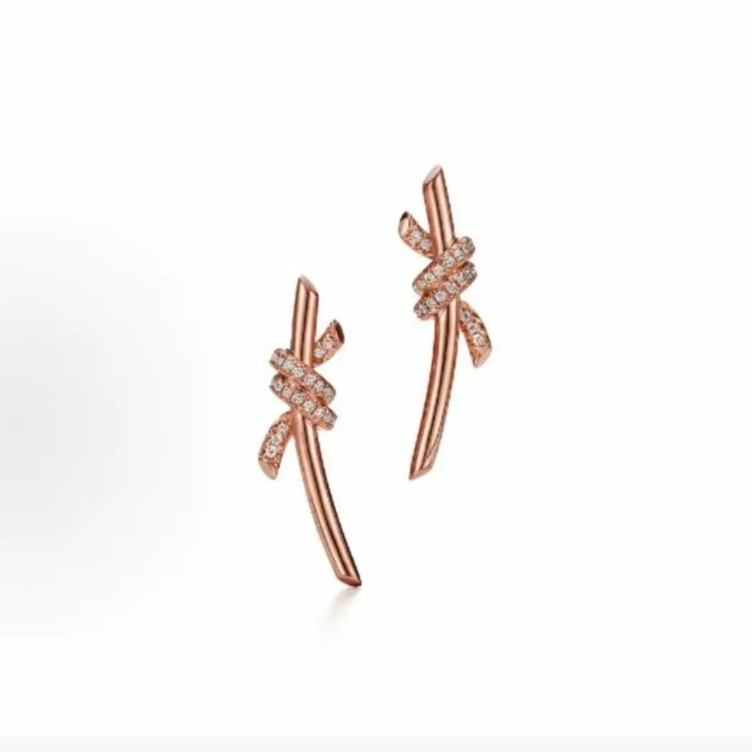 Pre-owned Brand new Tiffany Knot Single Earring in 18K Rose Gold with Diamonds（Do not purchase directly. Contact us for details.）