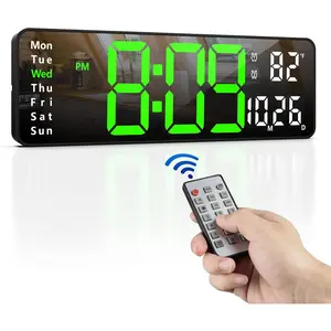 13" Digital Wall Clock with Remote Control, Large Digital Clock with Date, Week, Temperature, Alarm, Timer, Electric Wall Clock for Living Room, Bedroom, Decor, Gift for Elderly