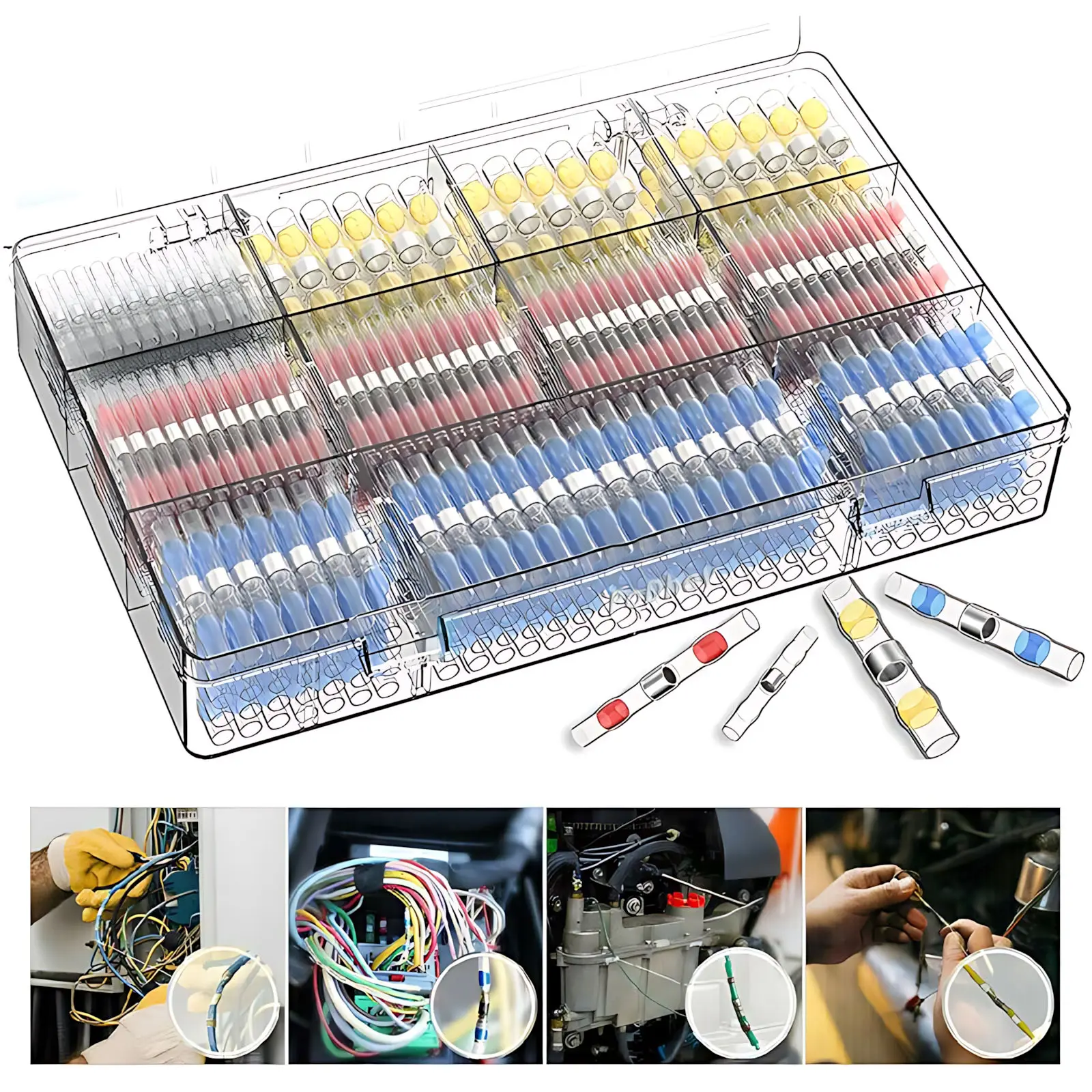 640Pcs / 900Pcs Solder Seal Wire Connector Kit – Waterproof Elec Terminals for Auto, Marine, Wiring, Weatherproof Solder Sleeves, Car Repair, Boat, Quick Fix