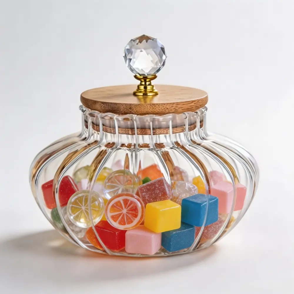 25oz Airtight Glass Cookie Jar with Bamboo Lid - Pumpkin Shaped Halloween Decor Food Storage Canister for Nuts, Spices, Kitchen Organization (Glass Body, Large Size)