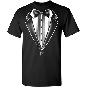 Men Cotton Tuxedo Shirts Novelty Graphic Funny Formal Classic Black White Tux Print Casual Wedding Bachelor Prom T-Shirt