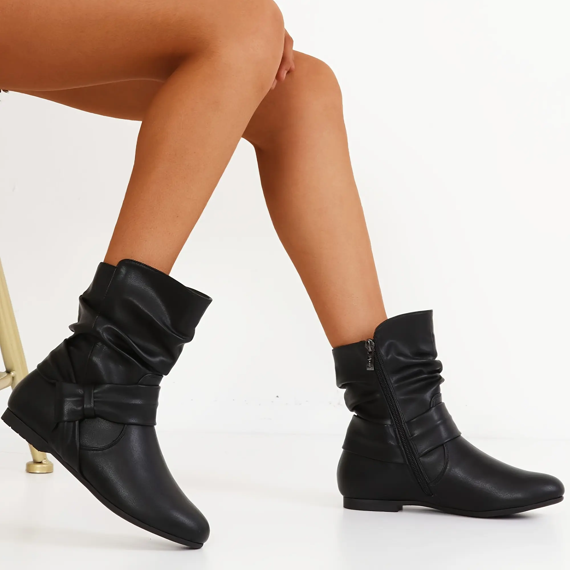 Women's Fashion Slouch Boots Flat Ankle Bootie