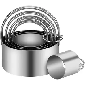 5 count Cookie Cutters Round Cutters Stainless Steel Biscuit  with Handle in Graduated Sizes Round Shape Molds
