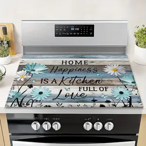 1pc Stovetop Mat, Home Happiness Kitchen Stove Mat with Daisies and Butterflies Rustic Wooden Design Full of Love Cozy and Decorative for a Warm and Inviting Cooking Space 28.35 X 20.47 Inches, Home Decor, and Holiday Party Gifts