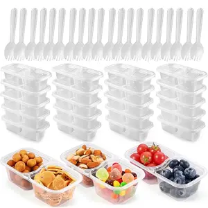 Reusable 200ML Snack Boxes, Double Compartment Meal Prep Containers with Lids & Spoons, Microwave Safe, Durable, Perfect for Lunches & Parties, Healthy Eating Containers