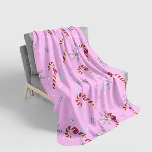 Candy Cane Sherpa Blanket | Cozy Holiday Throw for Christmas, Fun Snuggle Blanket, Gift for Winter Celebrations, Candy Theme Decor, Candy blanket, Banket with Bows, Pink Blanket