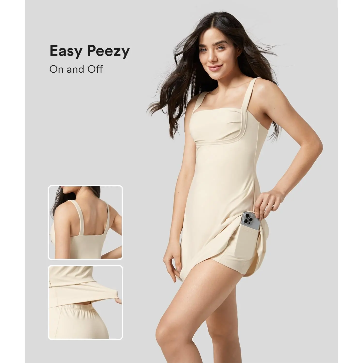 Halara Softlyzero Plush Backless 2-in-1 Pocket Flare Mini Yoga Active Dress-Easy Peezy Edition