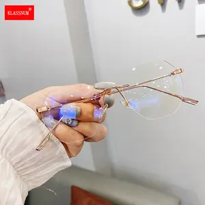 Blue Light Blocking Rimless Glasses Frame Women