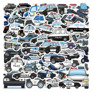 60 Sheets New Police Car Graffiti Stickers, Waterproof Luggage Cup Skateboard Stickers, Cross-Border Novelty Decorative Decals