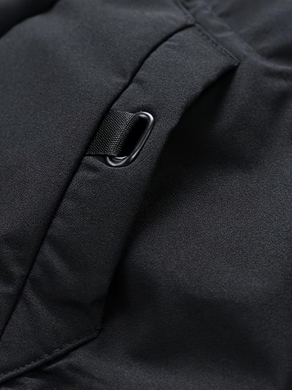 Men's long coat with hood, warm and thick polyester fiber, large pockets, zippered winter jacket, suitable for casual wear, essential for cold weather