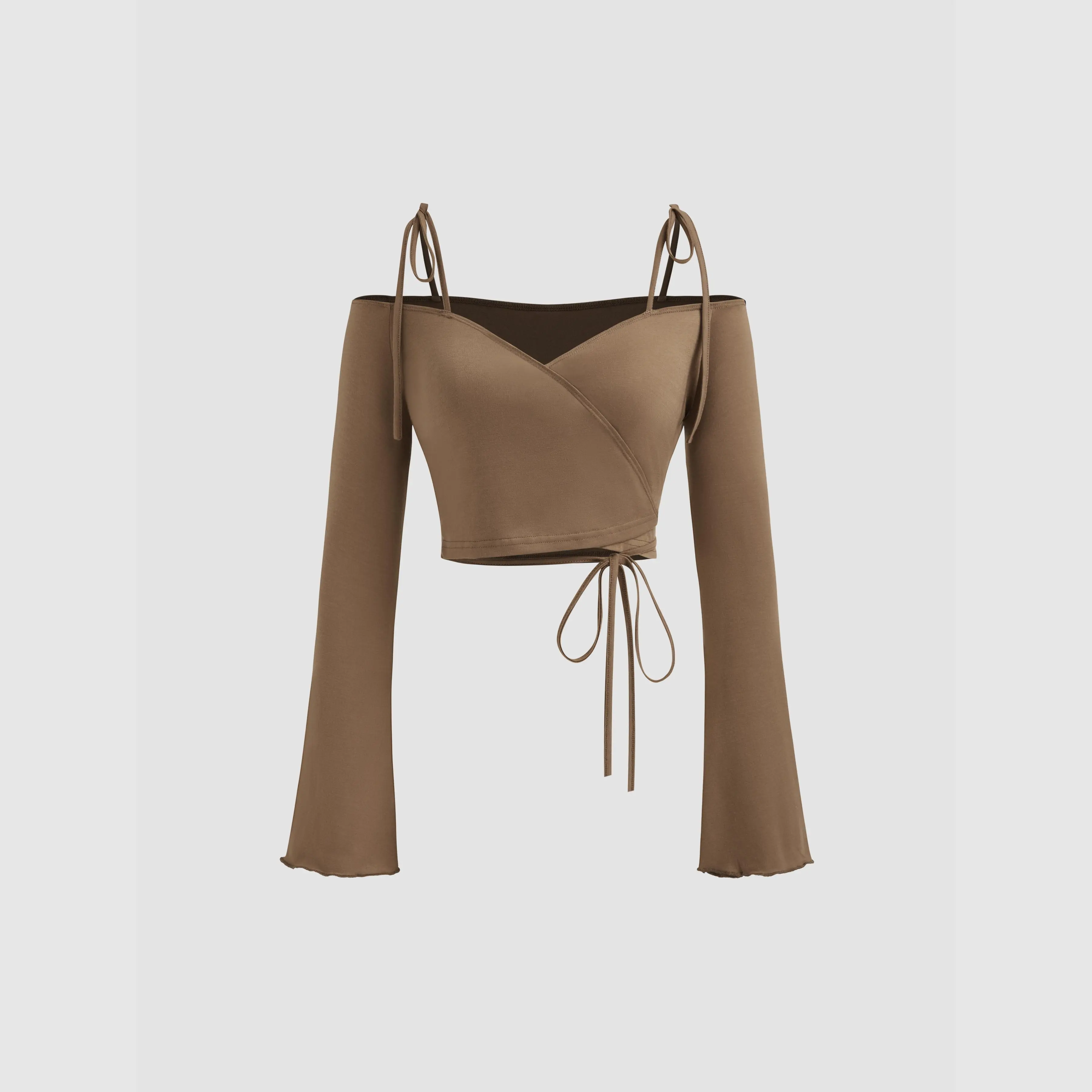 Cider [size 2-26] Knotted Lace Up Long Sleeve Crop Top
