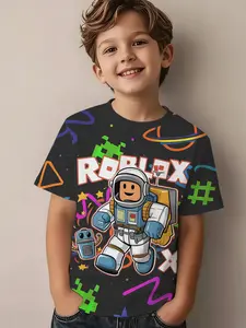 3D Roblox Astronaut Graphic T-Shirt for Kids, Short Sleeve Casual Summer Top, Soft and Comfortable Everyday Wear, Cute Graphic Tee, Graphic Printed Shirt