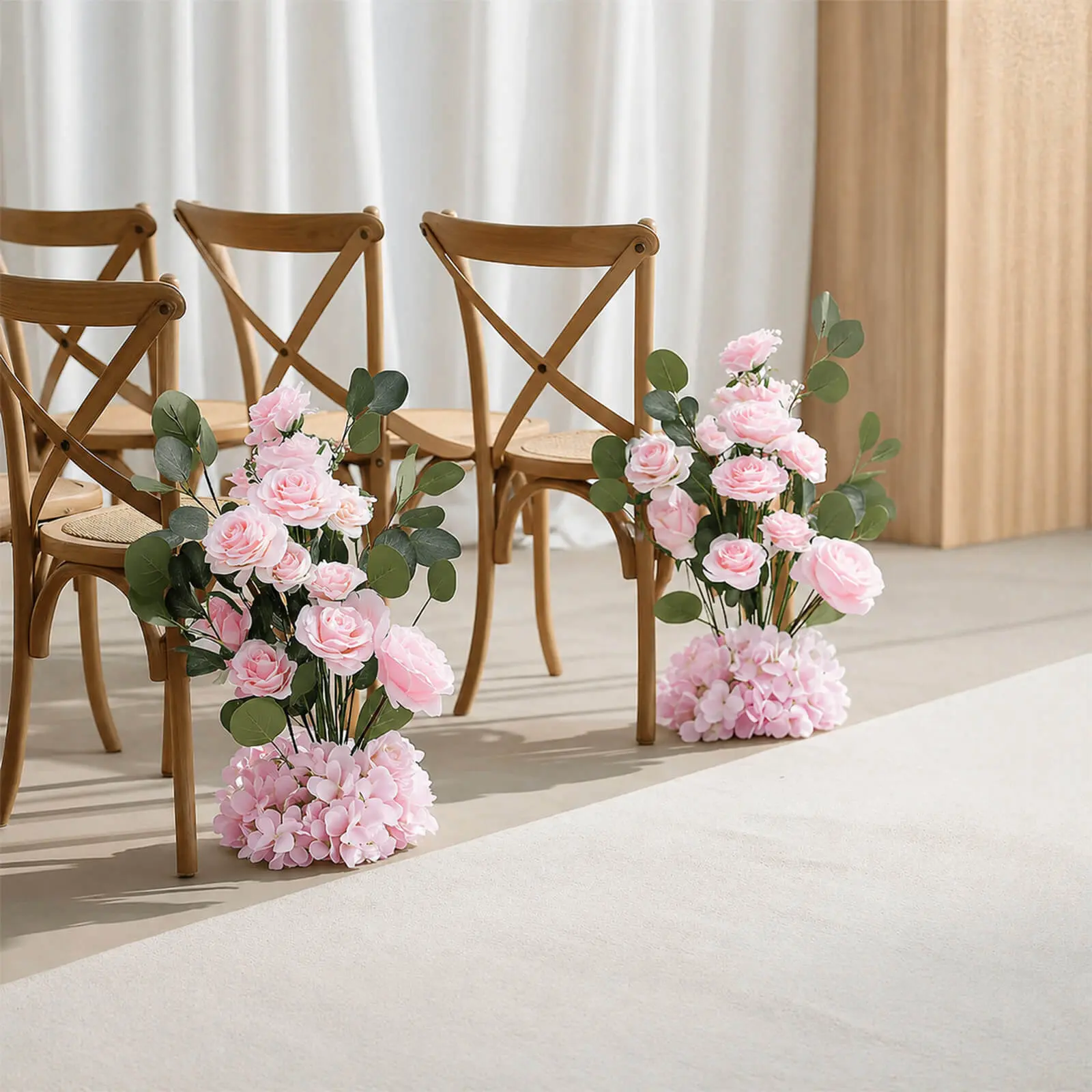 4 Pack Wedding Aisle Artificial Flower Arrangements 20" Blush Roses Hydrangea Eucalyptus - Foam Base