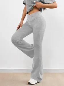 Women's Solid Flare Leg Sports Leggings, Solid Flared Leggings, Casual Comfy Breathable Bell Bottom Trousers for Yoga Gym Workout Running, Ladies Sportswear for All Seasons