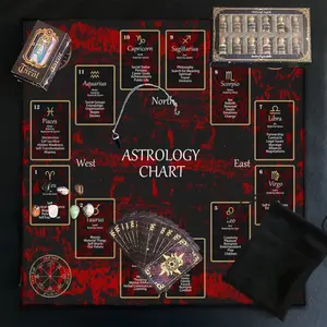6PC Zodiac Twelve Constellations Decorative Tarot Reading Set (6 items), 1 set with 78 Tarot cards, 1 set with 12 mineral bottles, 1 set with 7 chakra stones, 1 polyester drawstring bag, 1 tablecloth, 1 pendant, an astrological set for tarot scholars.