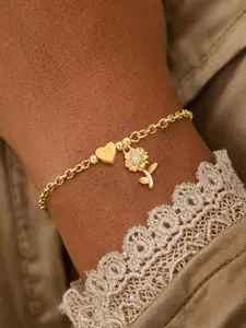 Women's Stainless Steel Chain Bracelet, Letter Sunflower Pendant Design, Casual All-Season Accessory, Perfect Gift Idea