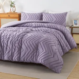 Purple Comforter Queen Size, Boho Women Lavender Fluffy Warm Lightweight Comforter Sets for Queen, 3 Chevron Tufted Aesthetic Microfiber Comforter
