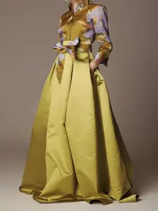 Elegant lapel print button dress Casual Polyester Fabric