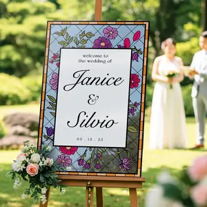 Stained Glass Wedding Welcome Sign, Stain Glass Floral Wedding Sign